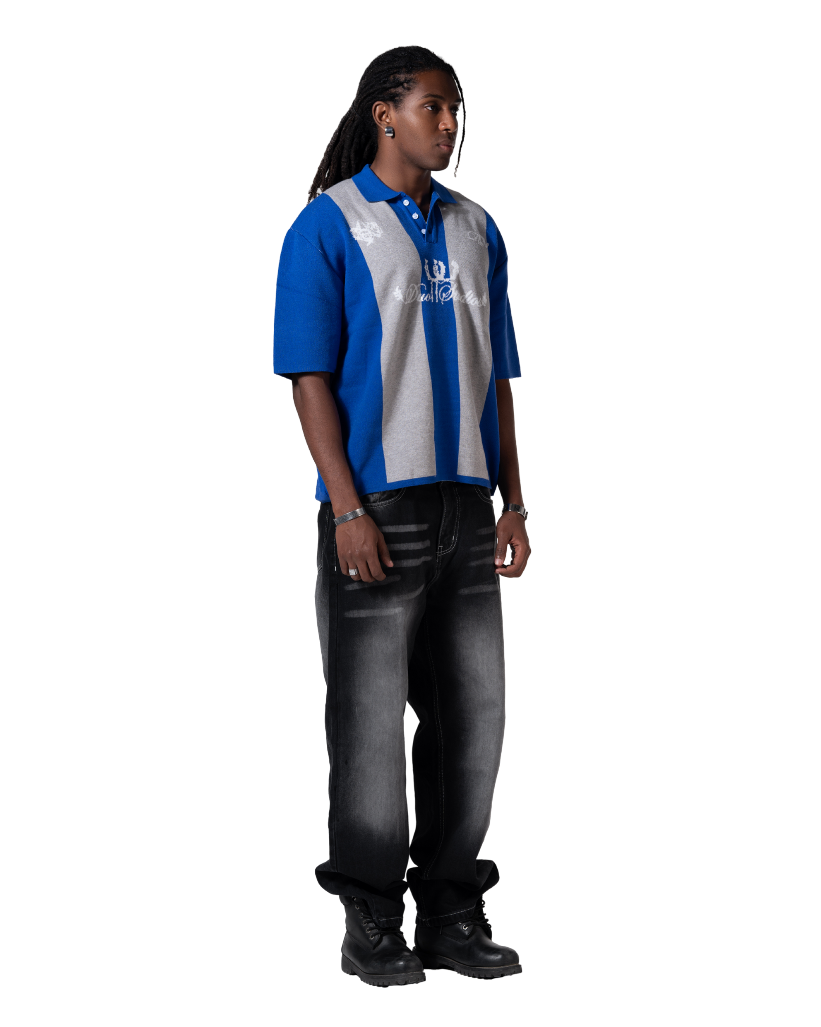 knitted striped polo blue striped