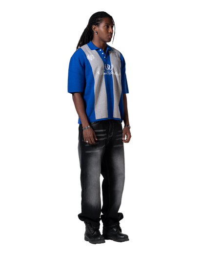 knitted striped polo blue striped